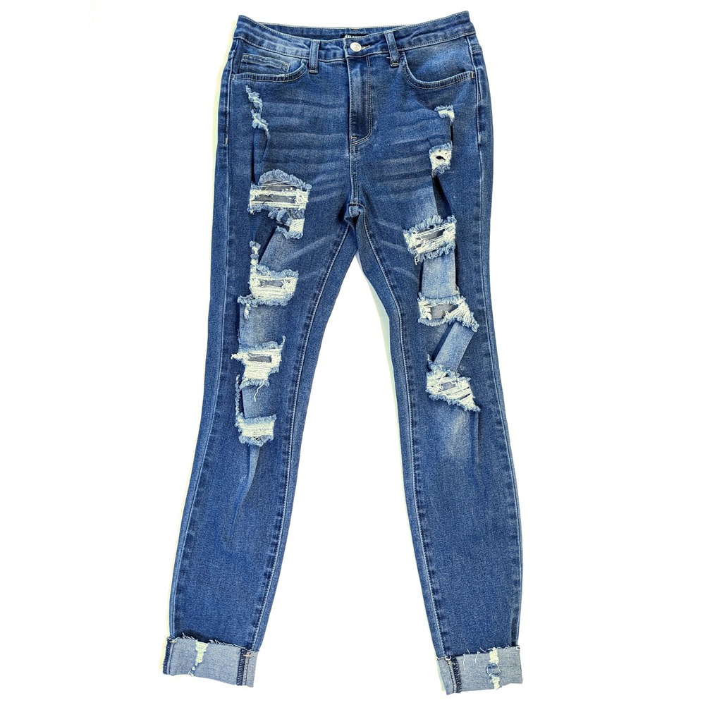 Flamingo Distressed Skinny Jeans Womens Medium Blue Denim Ripped Cuffed 225523